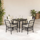5-piece Garden Set with Cushions, Poly Rattan, Black