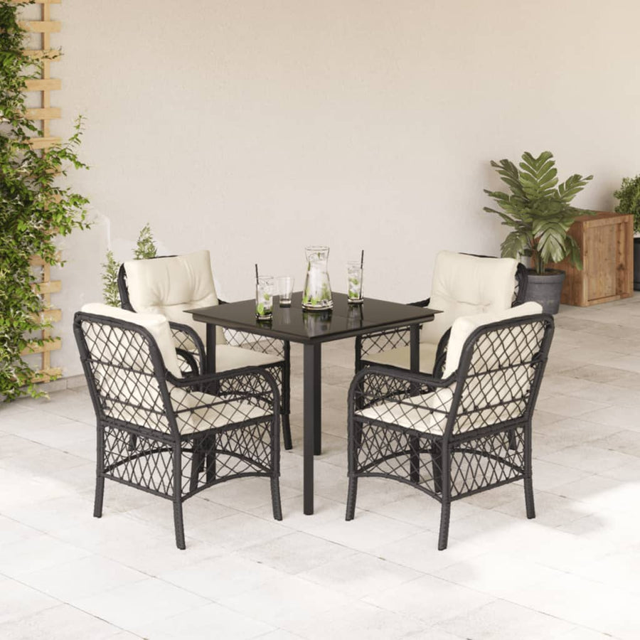 5-Delige Tuinset Met Kussens Poly Rattan Zwart