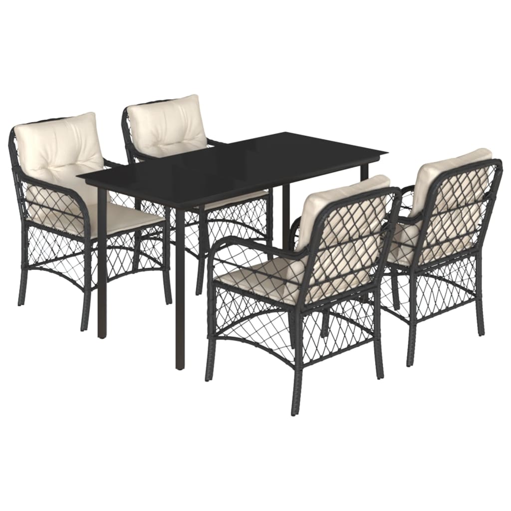 5-Delige Tuinset Met Kussens Poly Rattan Zwart