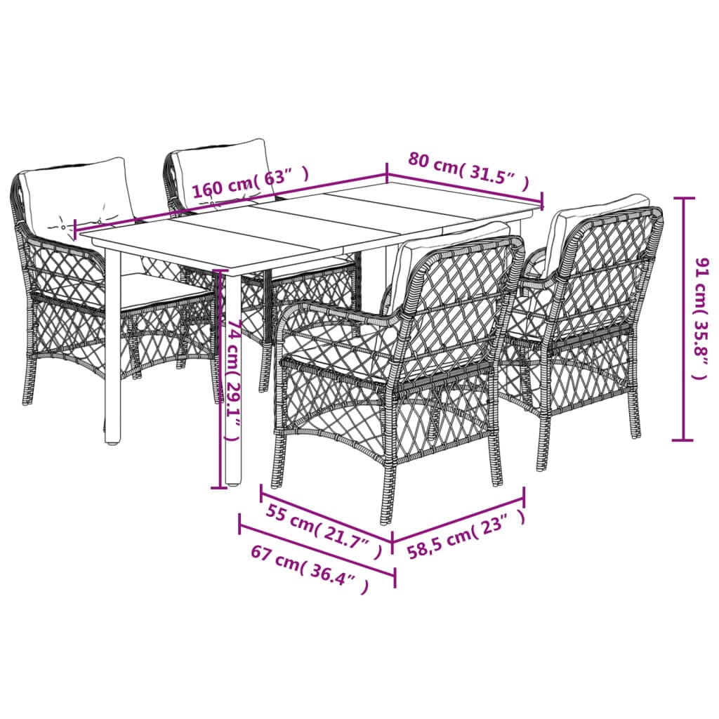 5-Delige Tuinset Met Kussens Poly Rattan Zwart