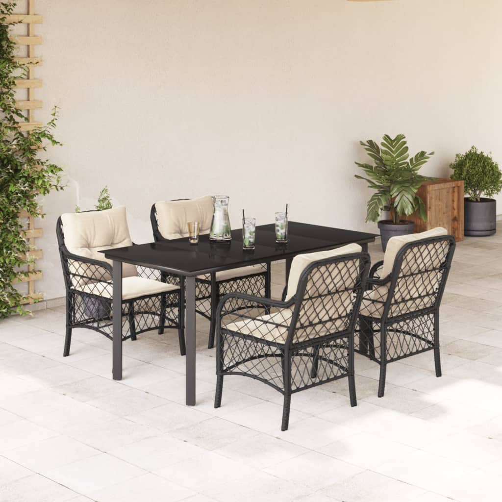 5-Delige Tuinset Met Kussens Poly Rattan Zwart