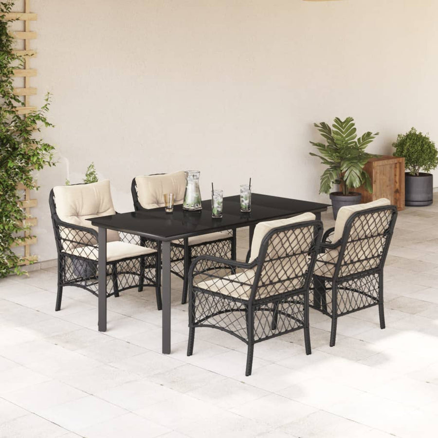 5-Delige Tuinset Met Kussens Poly Rattan Zwart