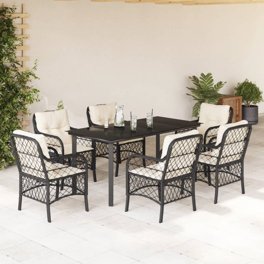 7-Delige Tuinset Met Kussens Poly Rattan Zwart