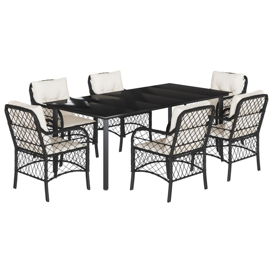 7-Delige Tuinset Met Kussens Poly Rattan Zwart 6 200 cm tafellengte