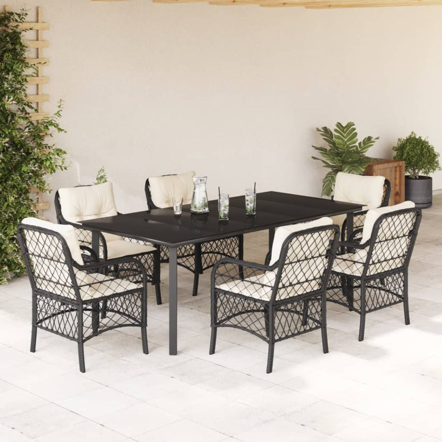 7-Delige Tuinset Met Kussens Poly Rattan Zwart 6 200 cm tafellengte