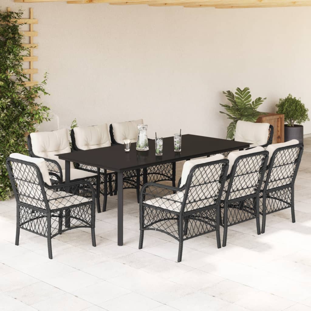 9-Delige Tuinset Poly Rattan Zwart 8 200 cm tafellengte