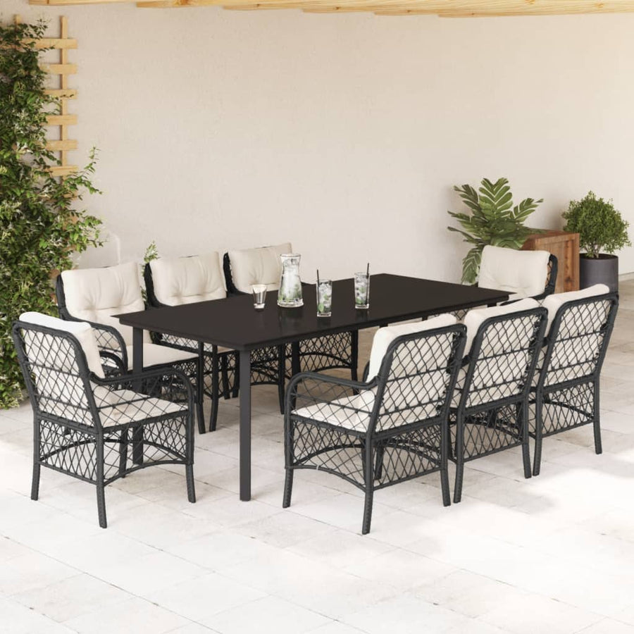 9-Delige Tuinset Poly Rattan Zwart 8 200 cm tafellengte