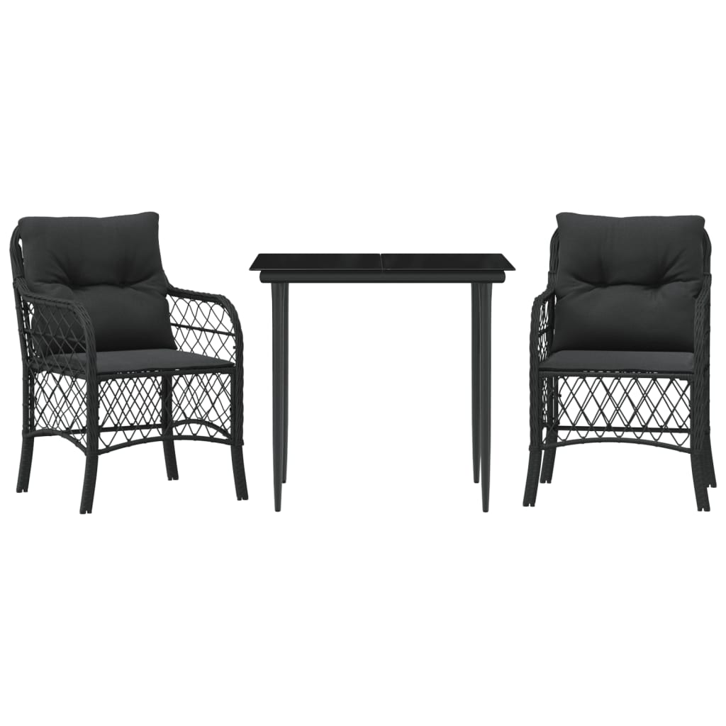 3-Delige Bistroset Met Kussens Poly Rattan Zwart