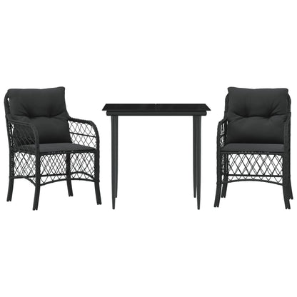 3-Delige Bistroset Met Kussens Poly Rattan Zwart
