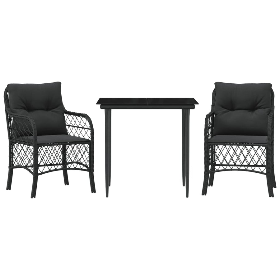 3-Delige Bistroset Met Kussens Poly Rattan Zwart