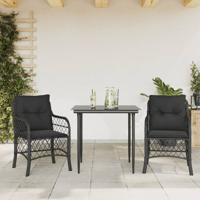 3-Delige Bistroset Met Kussens Poly Rattan Zwart