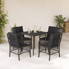 5-piece Garden Set with Cushions, Poly Rattan, Black