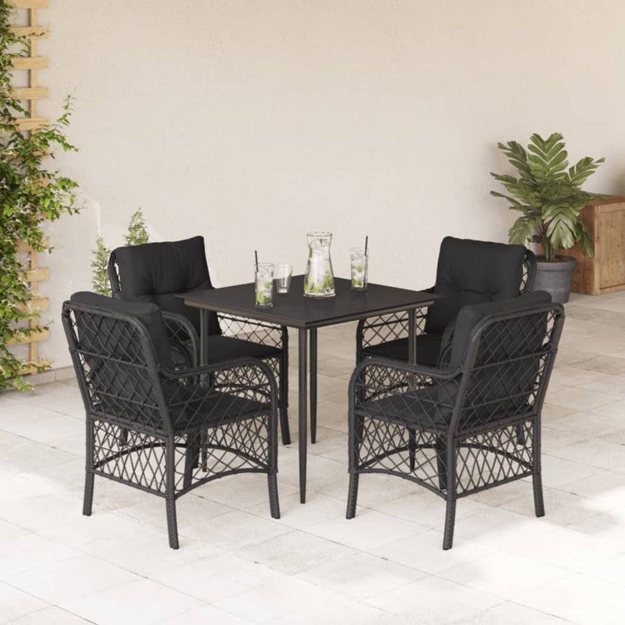 5-Delige Tuinset Met Kussens Poly Rattan Zwart