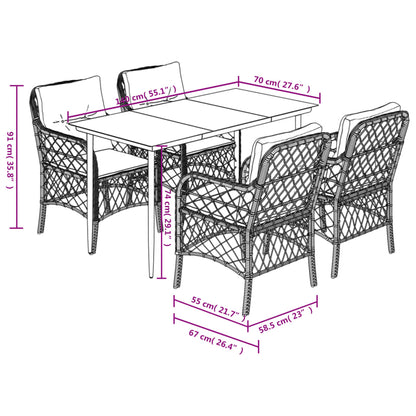 5-Delige Tuinset Met Kussens Poly Rattan Zwart