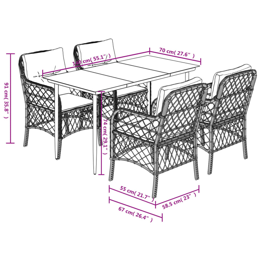 5-Delige Tuinset Met Kussens Poly Rattan Zwart
