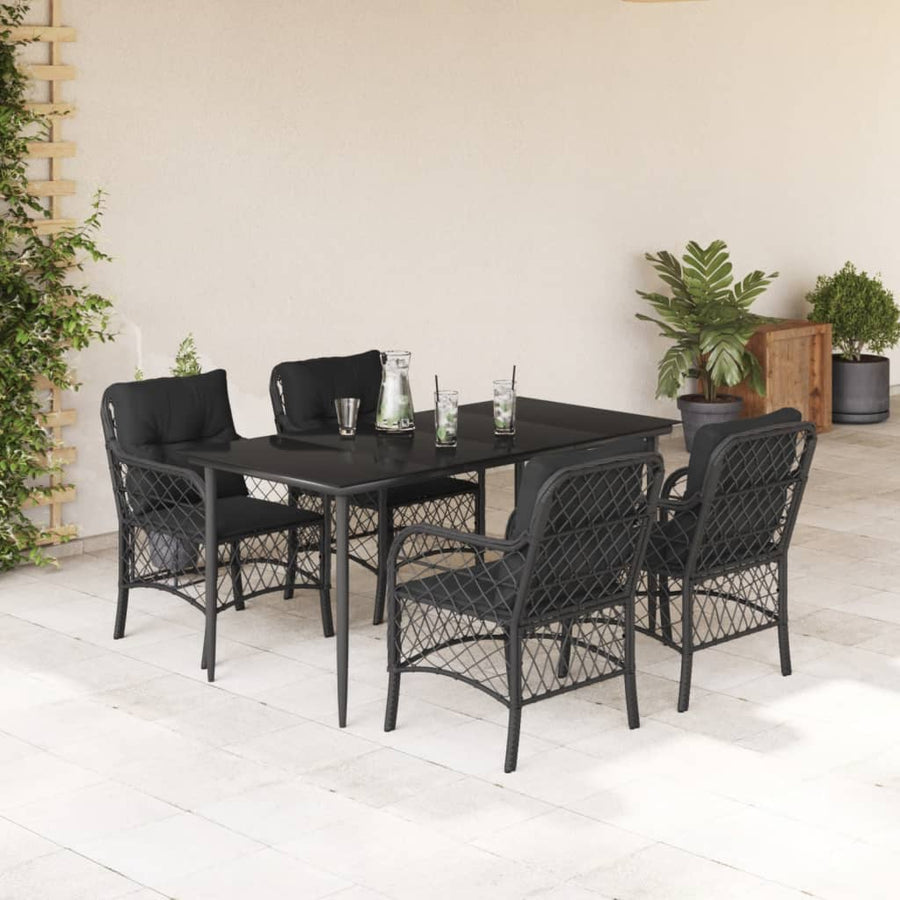 5-Delige Tuinset Met Kussens Poly Rattan Zwart