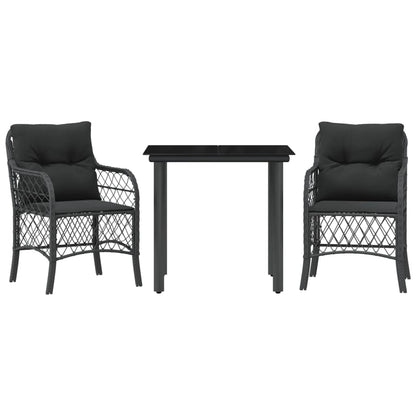 3-Delige Bistroset Met Kussens Poly Rattan Zwart