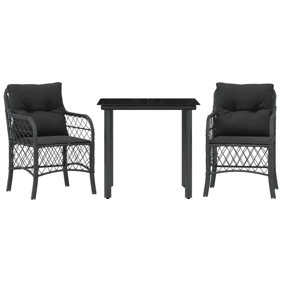 3-Delige Bistroset Met Kussens Poly Rattan Zwart