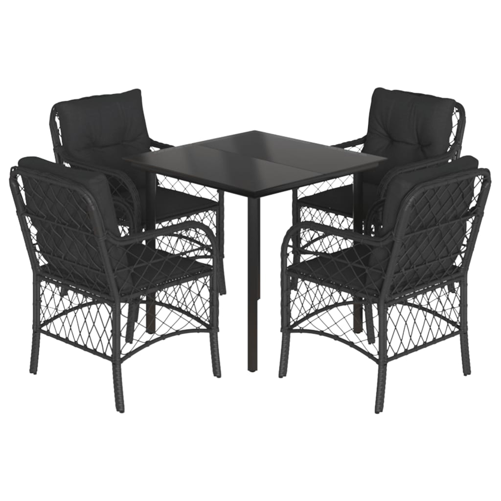 5-Delige Tuinset Met Kussens Poly Rattan Zwart