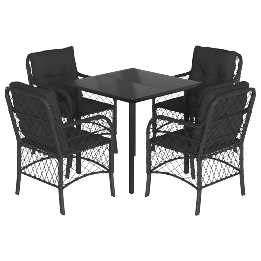 5-Delige Tuinset Met Kussens Poly Rattan Zwart