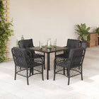 5-piece Garden Set with Cushions, Poly Rattan, Black