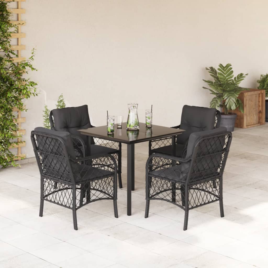 5-Delige Tuinset Met Kussens Poly Rattan Zwart