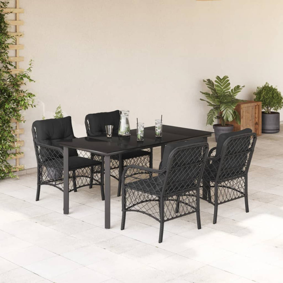 5-Delige Tuinset Met Kussens Poly Rattan Zwart