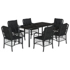 7-Piece Poly Rattan Garden Set with Cushions Black