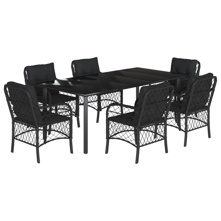 7-Delige Tuinset Met Kussens Poly Rattan Zwart 6 200 cm tafellengte