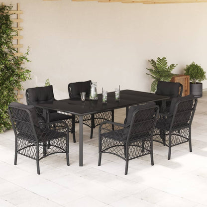 7-Delige Tuinset Met Kussens Poly Rattan Zwart 6 200 cm tafellengte