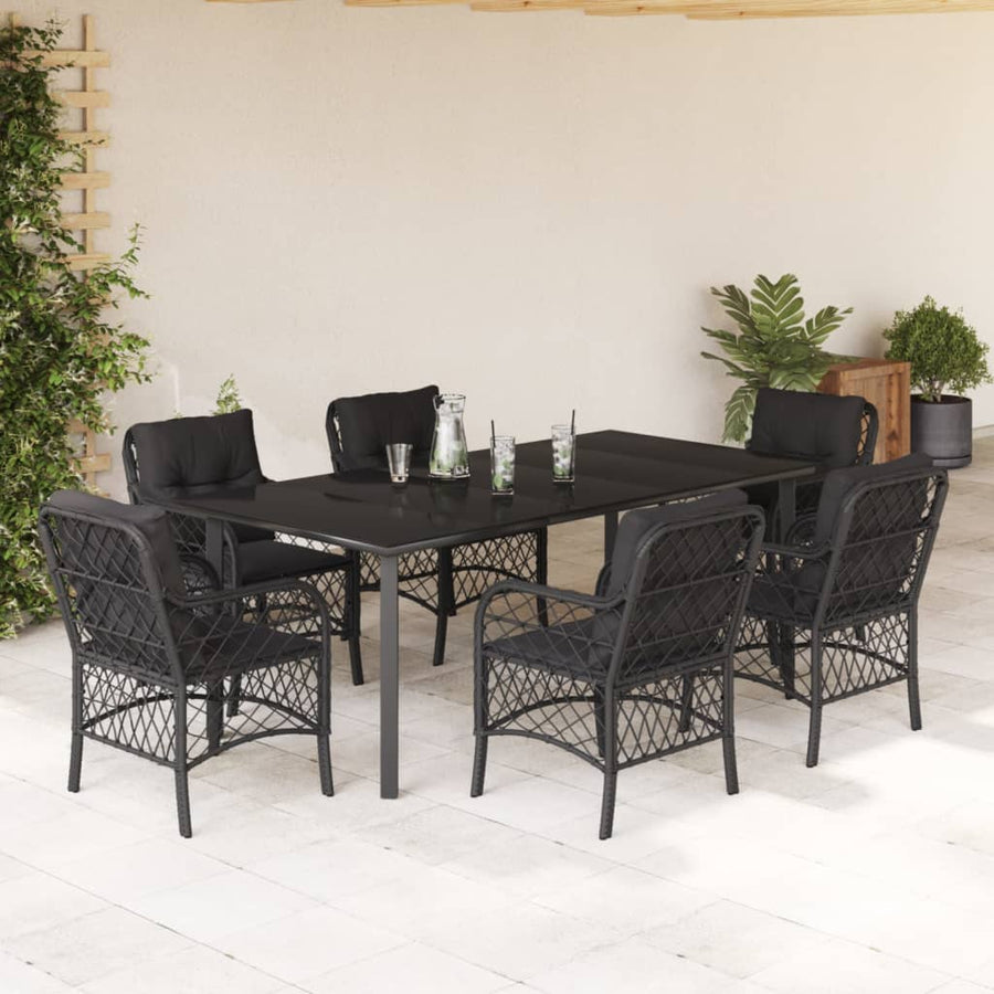 7-Delige Tuinset Met Kussens Poly Rattan Zwart 6 200 cm tafellengte