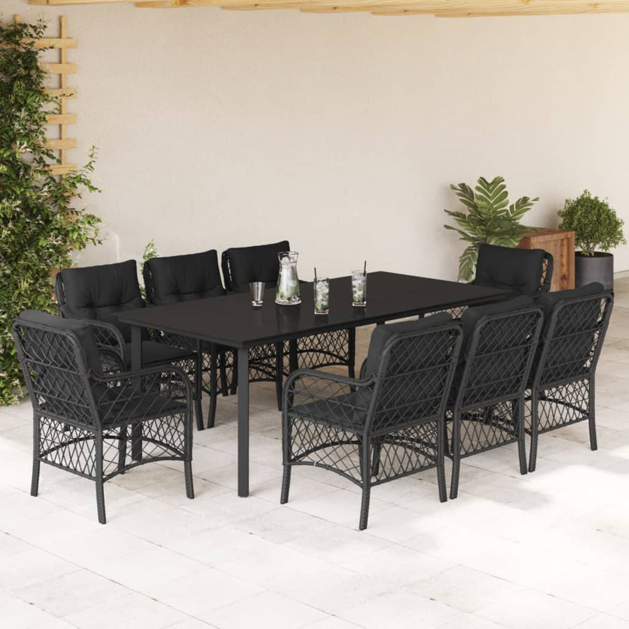 9-Delige Tuinset Poly Rattan Zwart 8 200 cm tafellengte