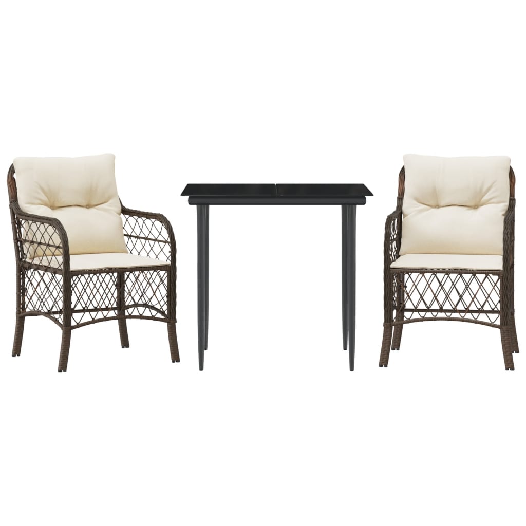 3-Delige Bistroset Met Kussens Poly Rattan Bruin