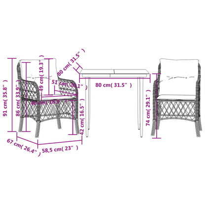 3-Delige Bistroset Met Kussens Poly Rattan Bruin
