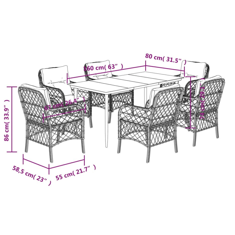 7-Delige Tuinset Met Kussens Poly Rattan Bruin