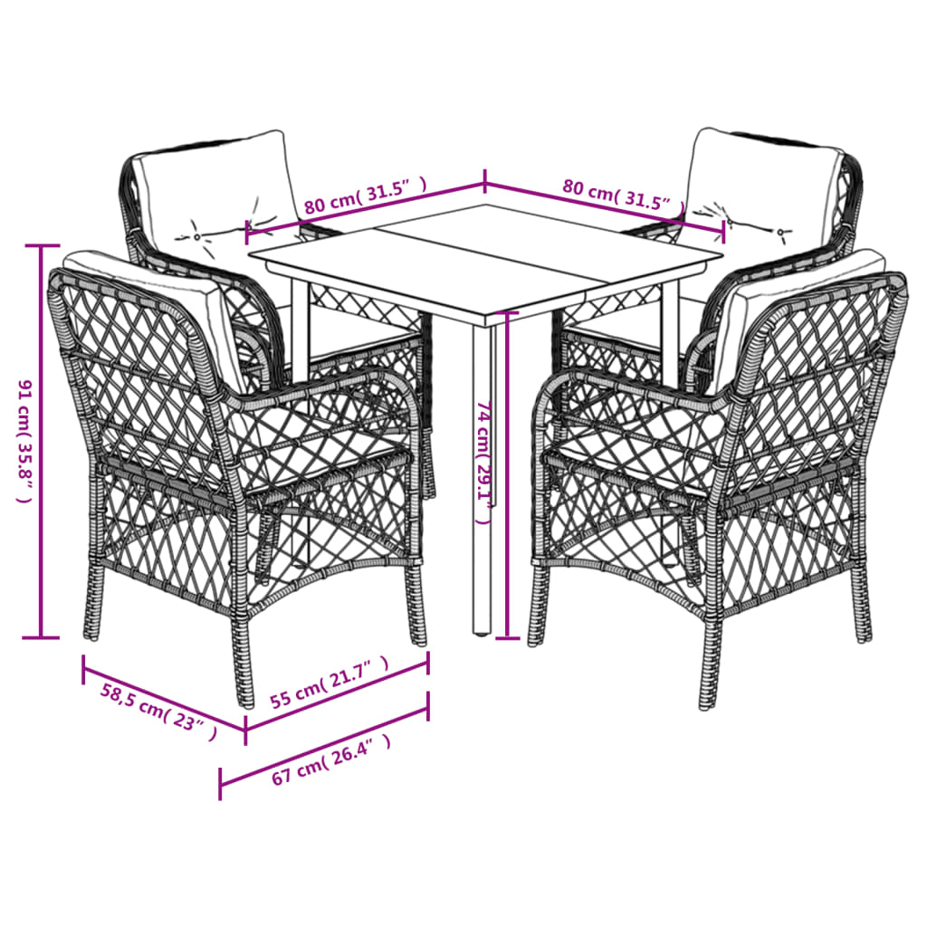5-Delige Tuinset Met Kussens Poly Rattan Bruin