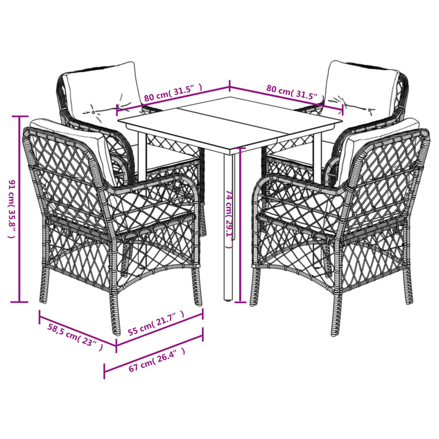 5-Delige Tuinset Met Kussens Poly Rattan Bruin