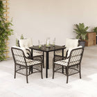 5-piece Garden Set with Cushions Poly Rattan Brown
