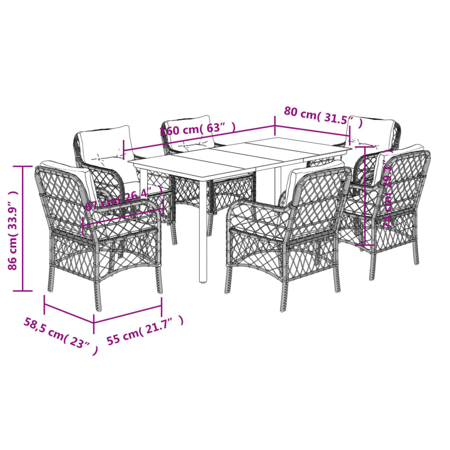 7-Delige Tuinset Met Kussens Poly Rattan Bruin