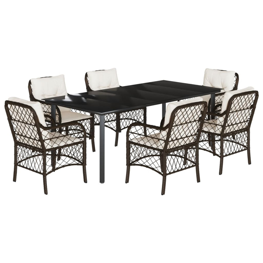 7-Delige Tuinset Met Kussens Poly Rattan Bruin 6 200 cm tafellengte