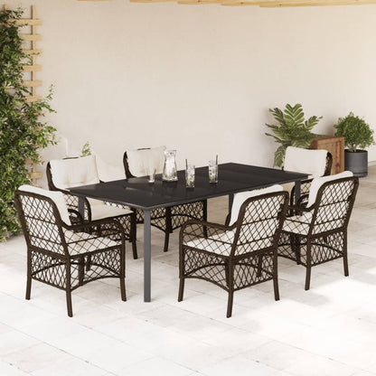 7-Delige Tuinset Met Kussens Poly Rattan Bruin 6 200 cm tafellengte