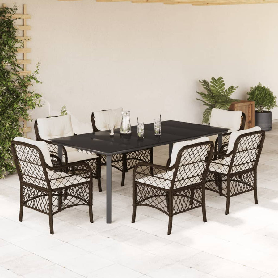 7-Delige Tuinset Met Kussens Poly Rattan Bruin 6 200 cm tafellengte