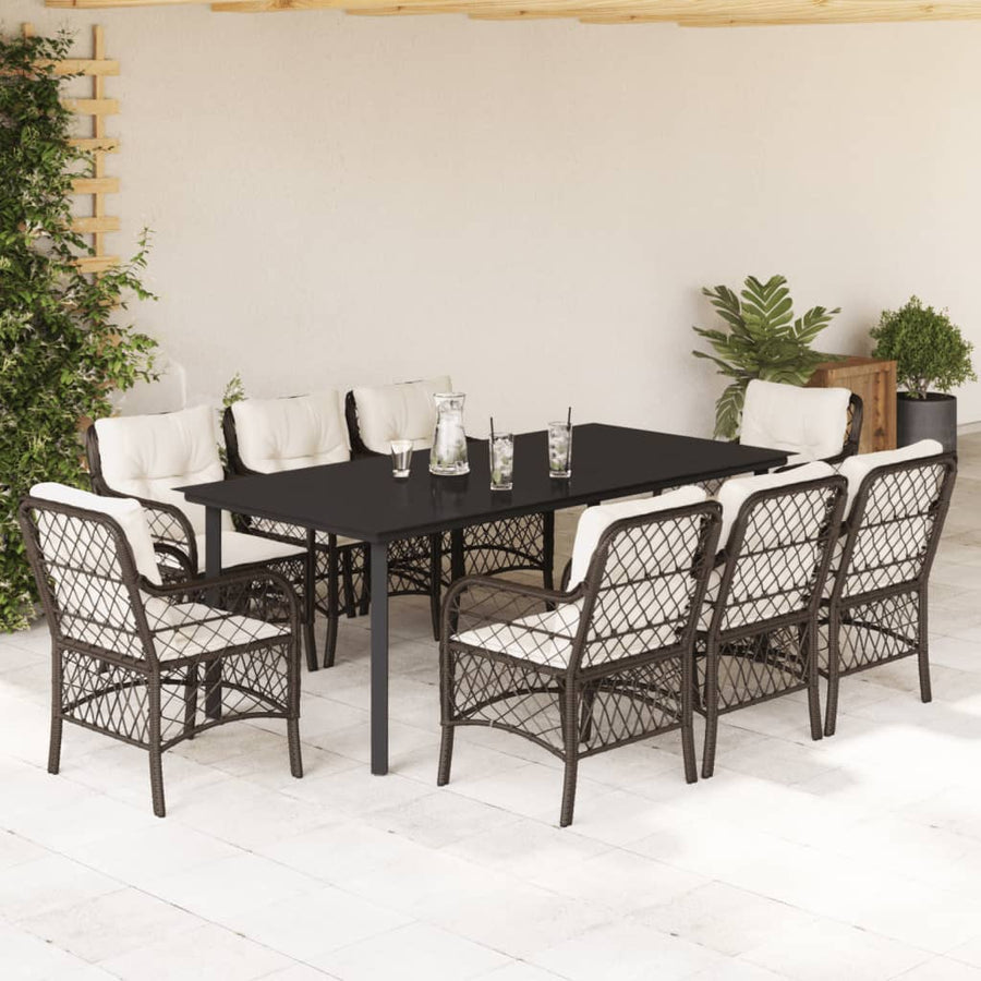 9-Delige Tuinset Met Kussens Poly Rattan Bruin 8 200 cm tafellengte