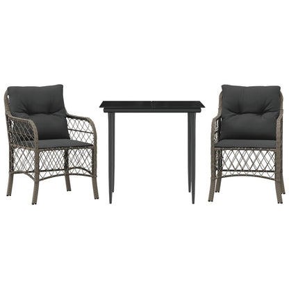 3-Delige Bistroset Met Kussens Poly Rattan Grijs