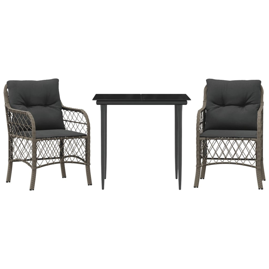 3-Delige Bistroset Met Kussens Poly Rattan Grijs