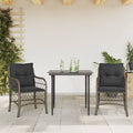 3-piece Bistro Set with Cushions, poly rattan grey