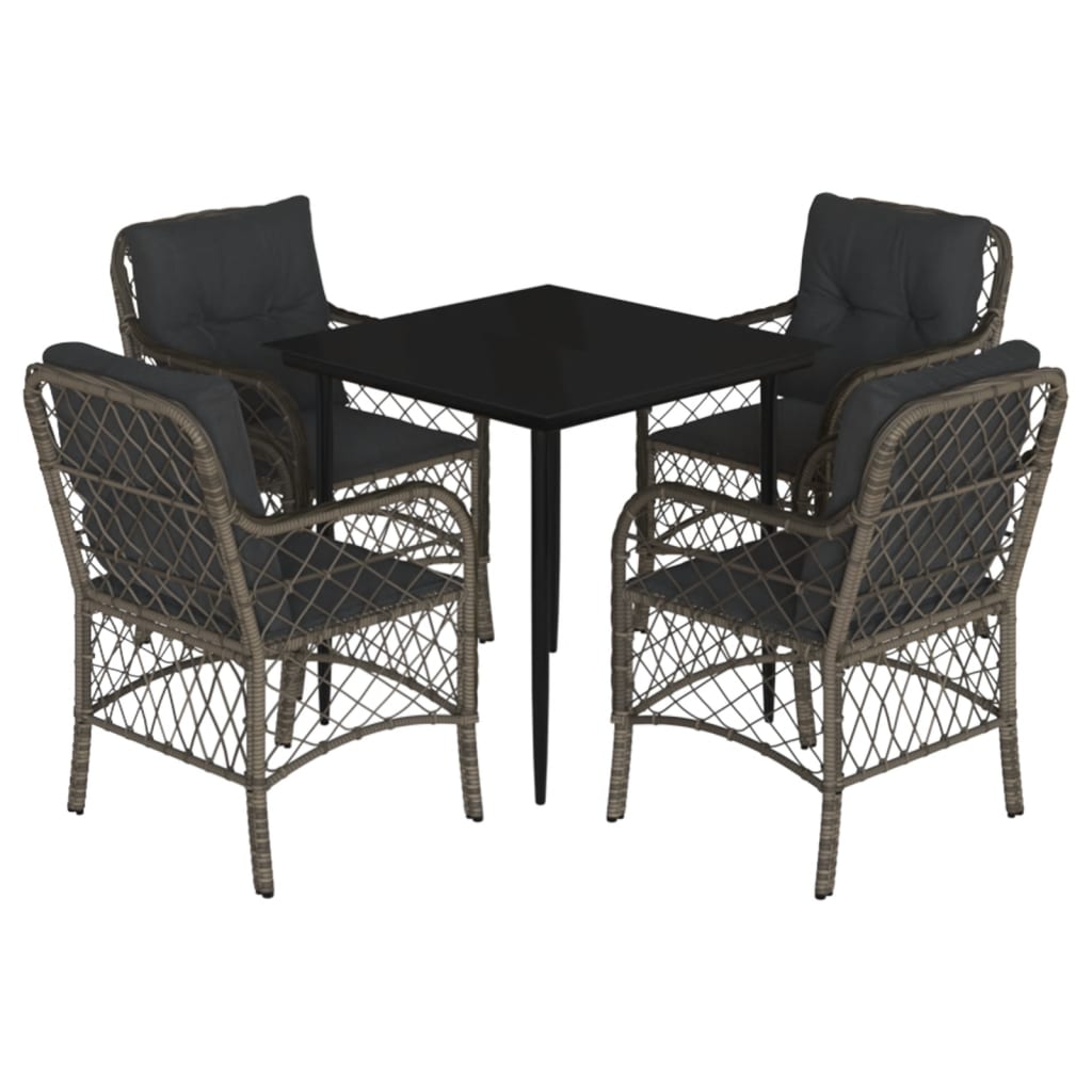 5-Delige Tuinset Met Kussens Poly Rattan Grijs