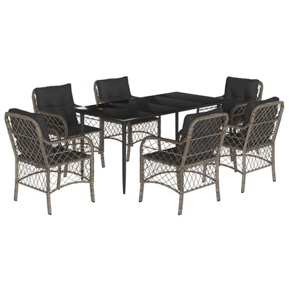 7-Delige Tuinset Met Kussens Poly Rattan Grijs