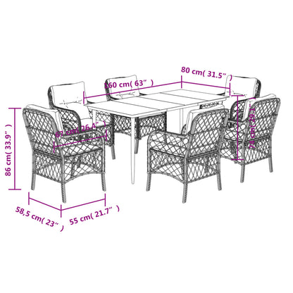 7-Delige Tuinset Met Kussens Poly Rattan Grijs