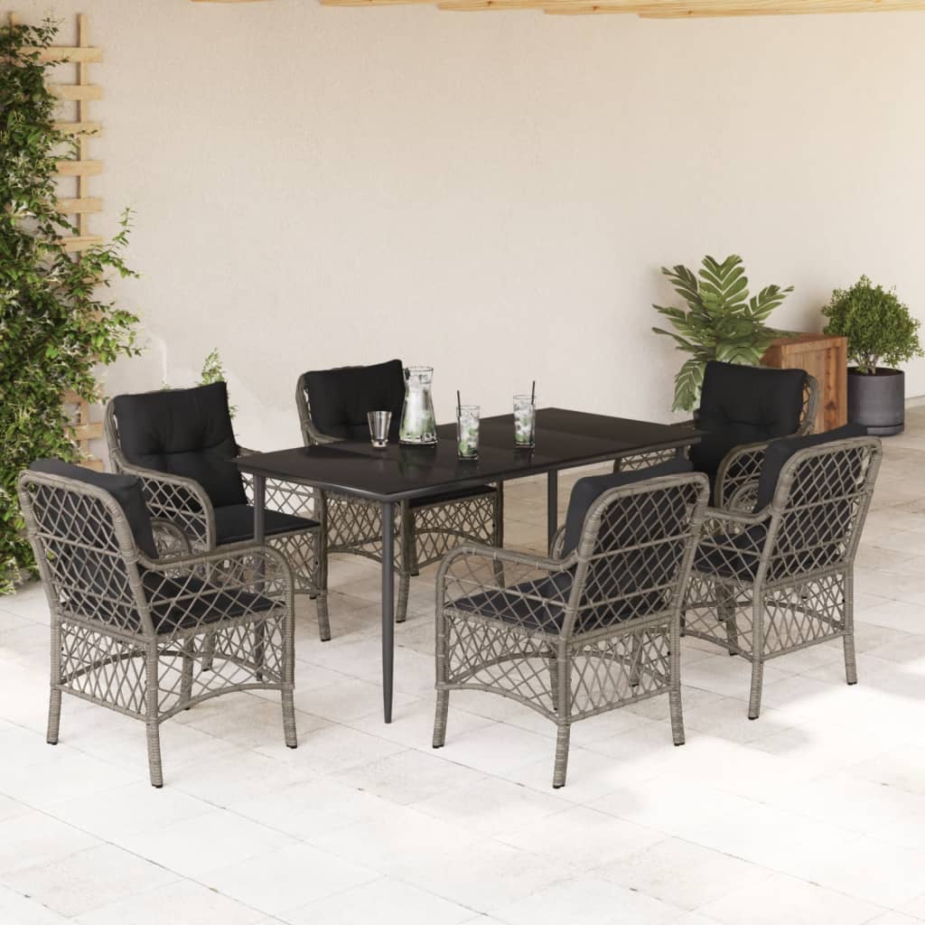 7-Delige Tuinset Met Kussens Poly Rattan Grijs